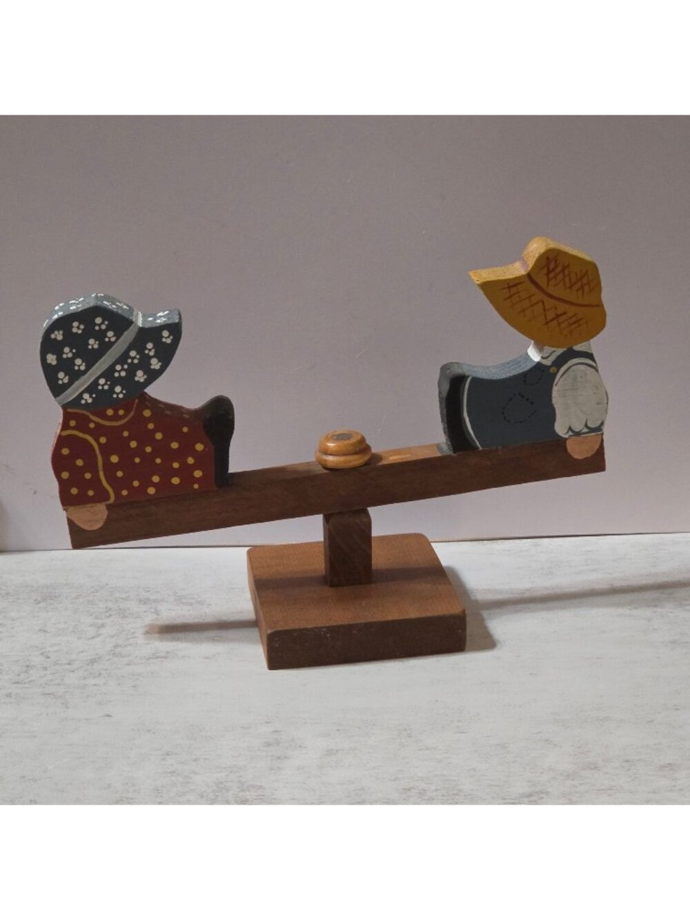 Vintage Wooden Amish Folk Art Whirligig Kinetic Seesaw Teeter Totter Decor